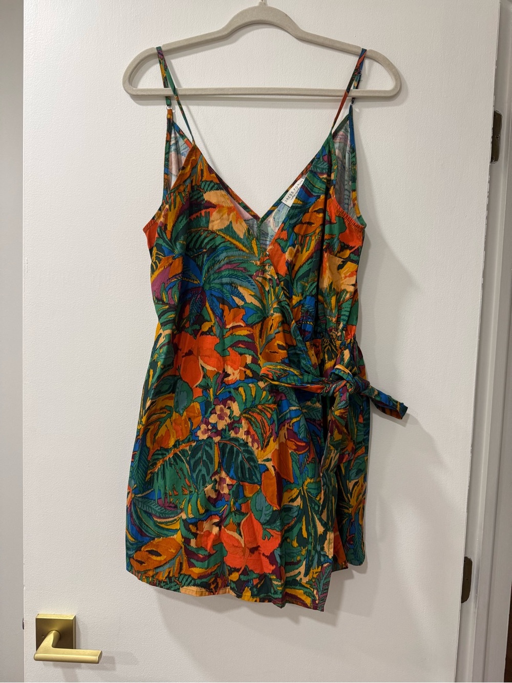 Dress Forum Tropical Floral Wrap Mini Dress - Orange & Green